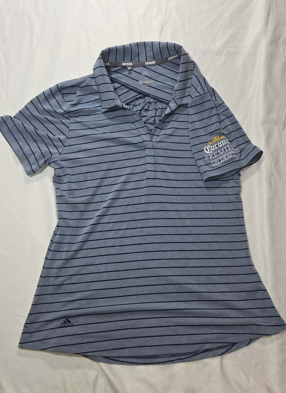 Adidas Golf Polo Shirt Size M Women's Blue Striped Corona Premier